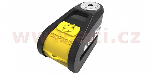 zámek kotoučové brzdy Alpha Alarm XA14, OXFORD - Anglie (integrovaný alarm, žlutý/černý, průměr čepu 14 mm)